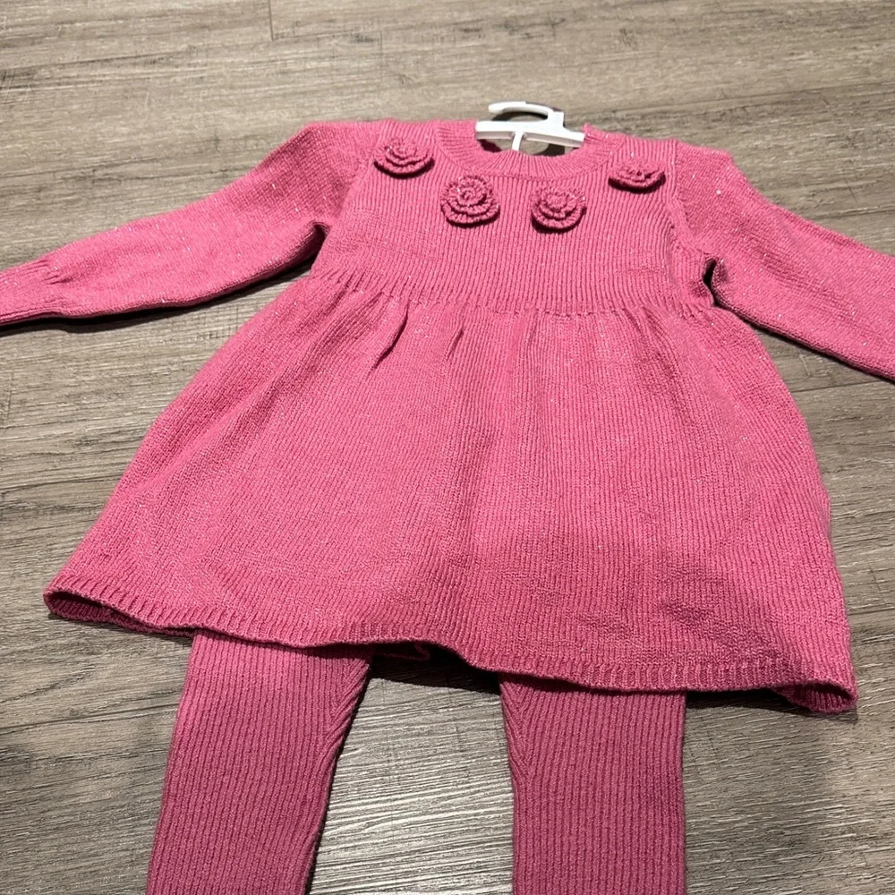 Cat & Jack Rose Pink Knit Dress with Floral Rosettes